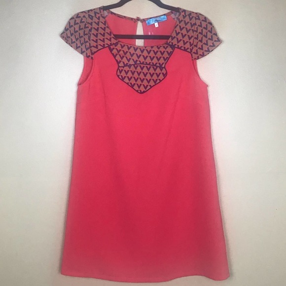 Francescas Buttons Shift‎ Mini Dress Womens Small Coral Short Cap Sleeves - Picture 8 of 9